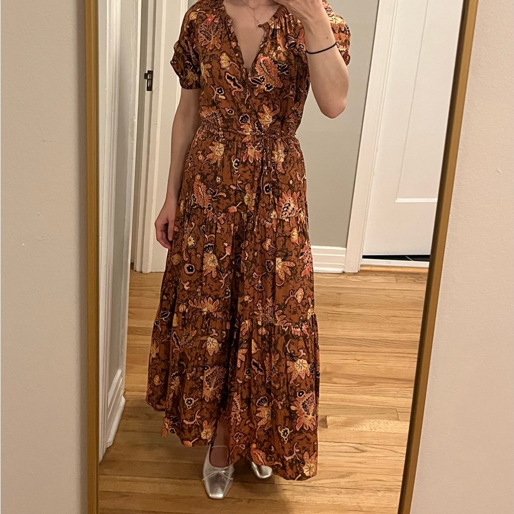 ALC Brown Orange Ruffled Wrap Maxi Dress